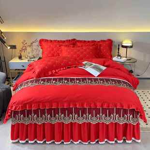 轻高端 棉加厚冬季 正品 纯棉床裙全四件套100棉1.奢8床上被套裙夹款