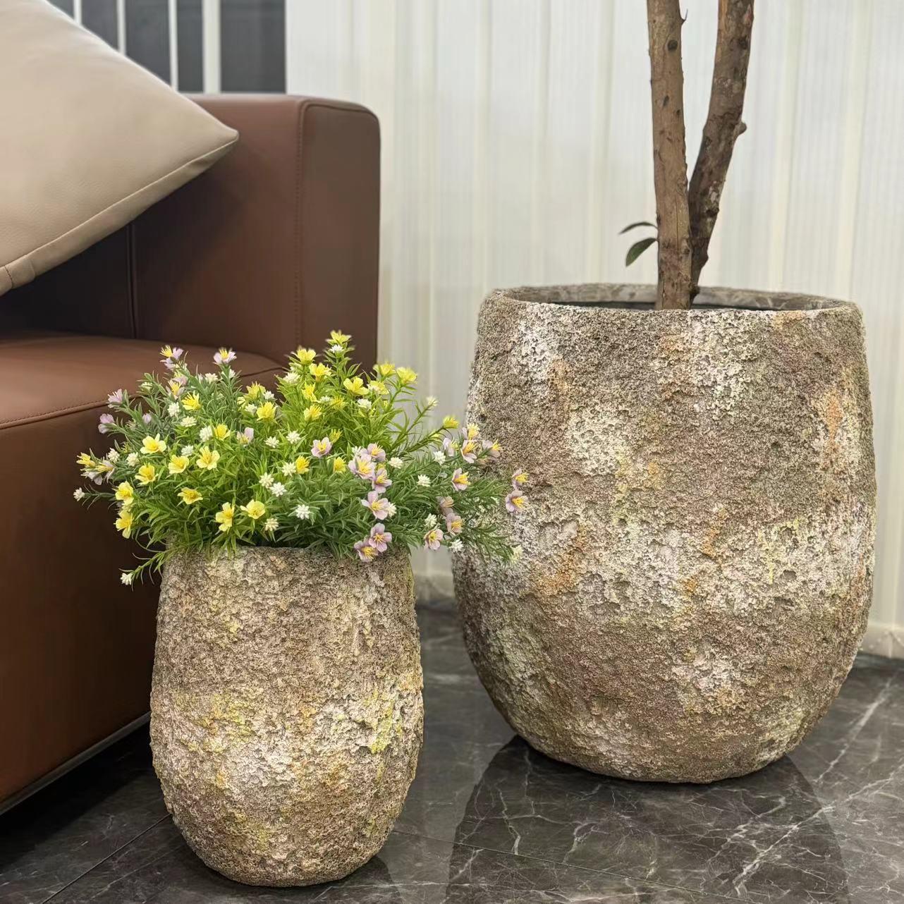 简约镁泥花盆大号绿植镁泥花器客厅阳台落地花盆室内装饰摆件盆景