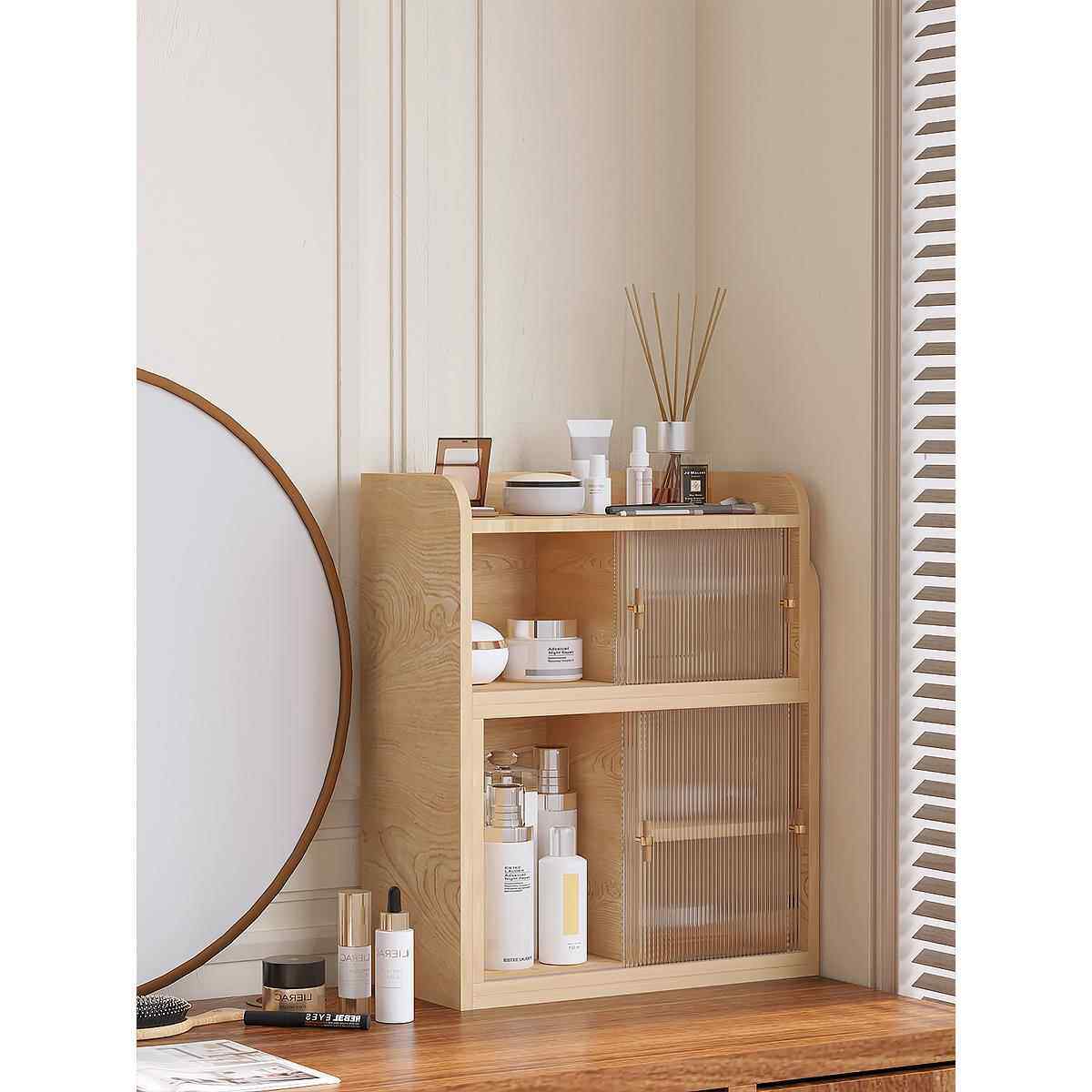 桦崟亚克力 桌 面收纳 柜 化妆品收纳盒护肤品置物 架 客厅 桌 上多层整理 柜摆件饰品床笠拉车