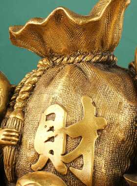 新款直销铜五猴聚财摆件财金钱生肖猴钱袋铜器聚宝盆开业礼品工艺