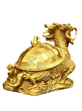 铜龙龟摆件黄铜开盖龙头龟铜制龙龟客厅办公室龙龟工艺品摆设大号