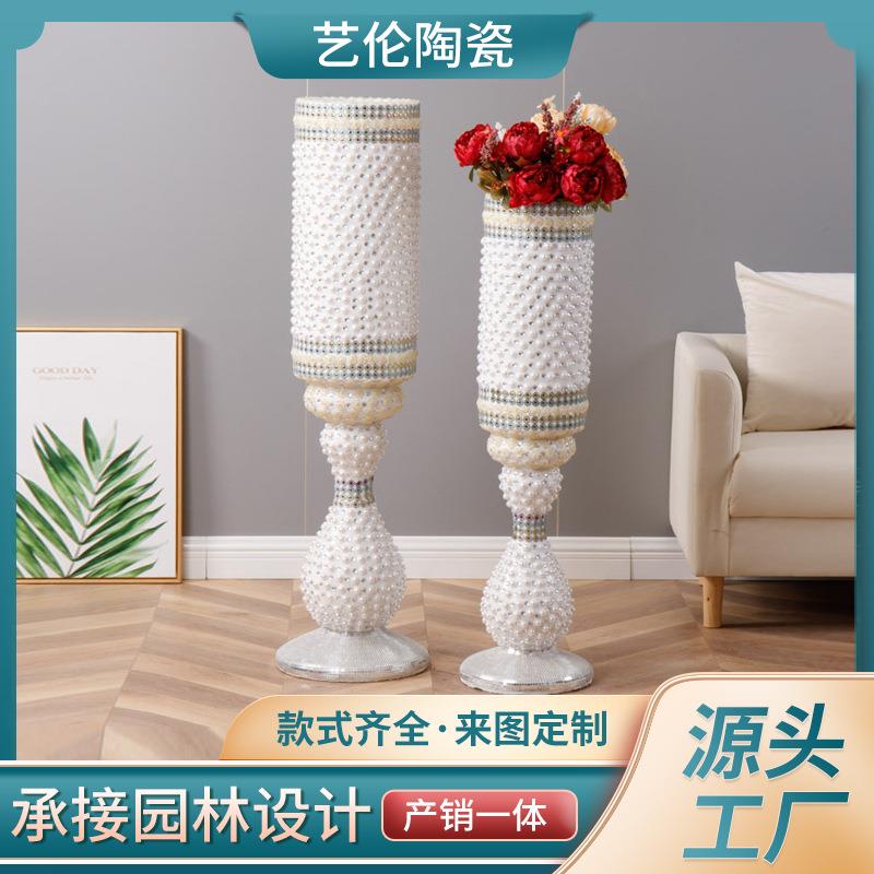 欧式家居花盆贴钻干花插花花器客厅酒店装饰品摆件玻璃钢落地花瓶