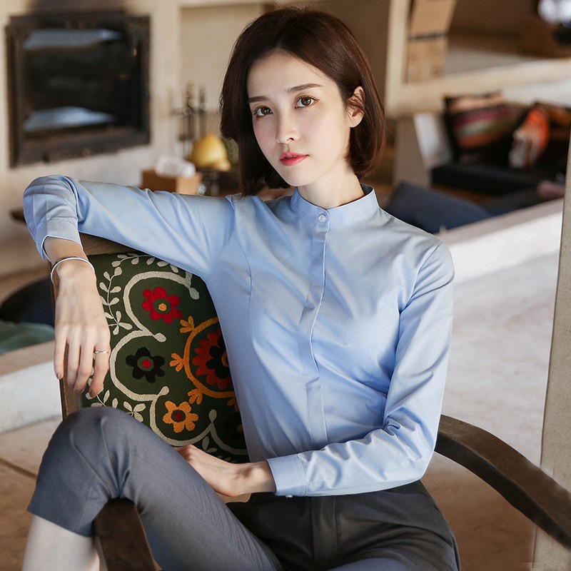 欧货高端立领白色衬衫女设计感小众新款2025春秋冬长袖上班服上衣