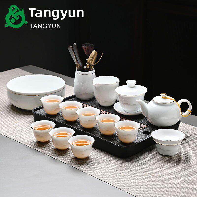 软玉瓷功夫茶具,家庭客厅接待可达豪华高端有盖碗茶壶茶杯礼盒