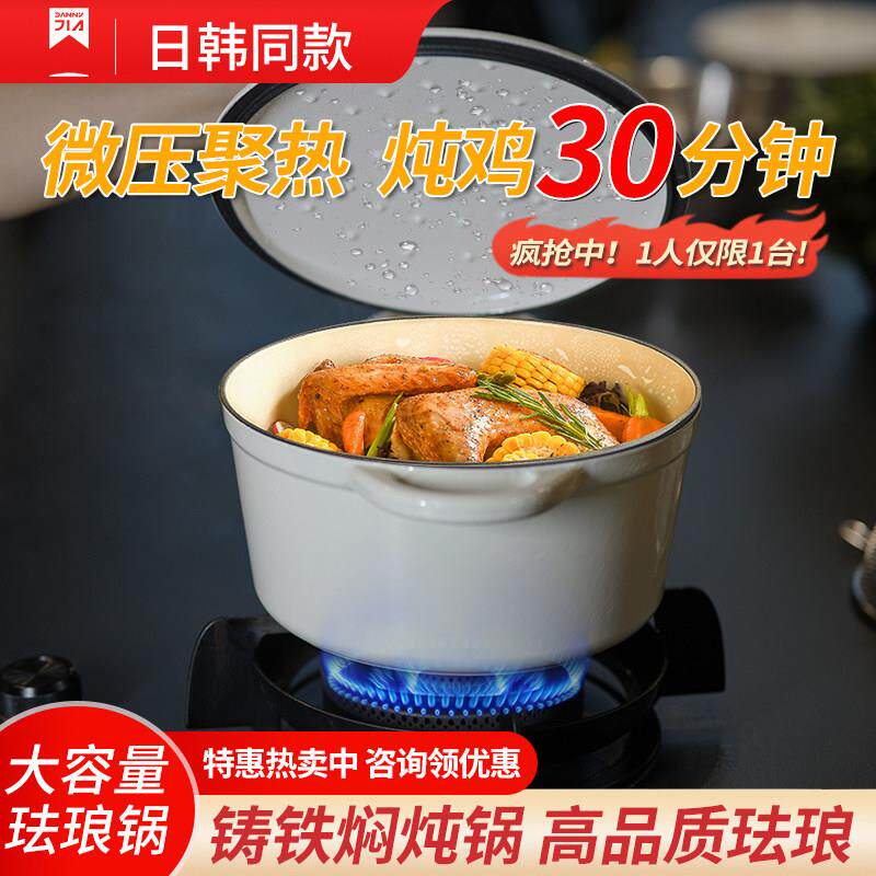 珐琅锅铸铁锅家用电磁炉微压锅炖盅煲汤锅燃气炉不粘焖炒煮锅砂锅