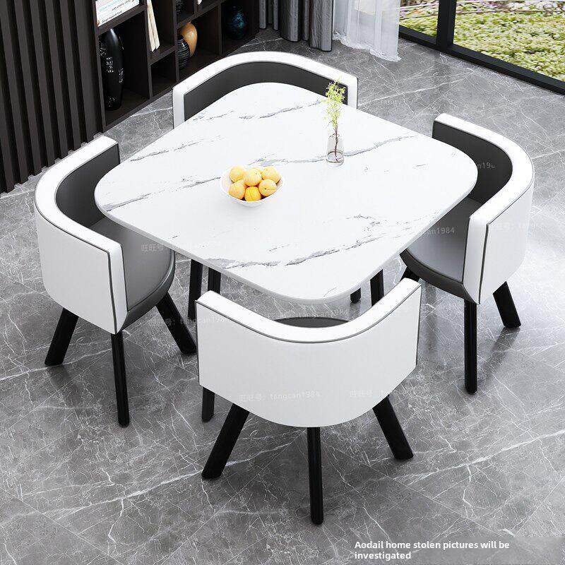 岩板会客洽谈桌椅组合网红餐厅售楼处休闲接待圆桌大理石方桌椅