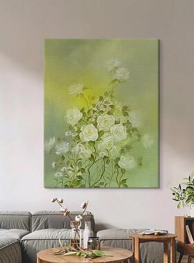 网红奶油风花卉纯手绘油画白色瑰色花简玄客关挂画现代约绿厅装饰