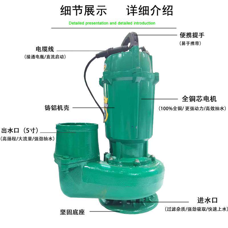 5寸口径超大流量潜水泵永磁直流铝壳清水泵农用家用灌溉抽水泵