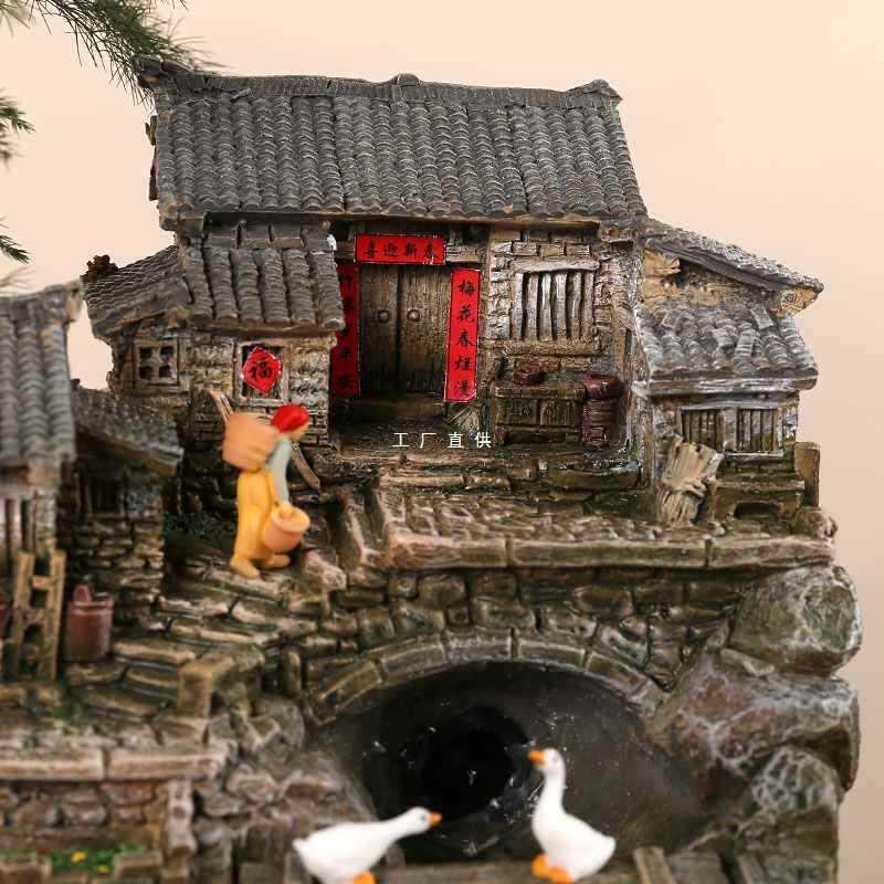 复古创意老房子流水摆件生态缸流水罐鱼缸水系景观摆件循环水活水
