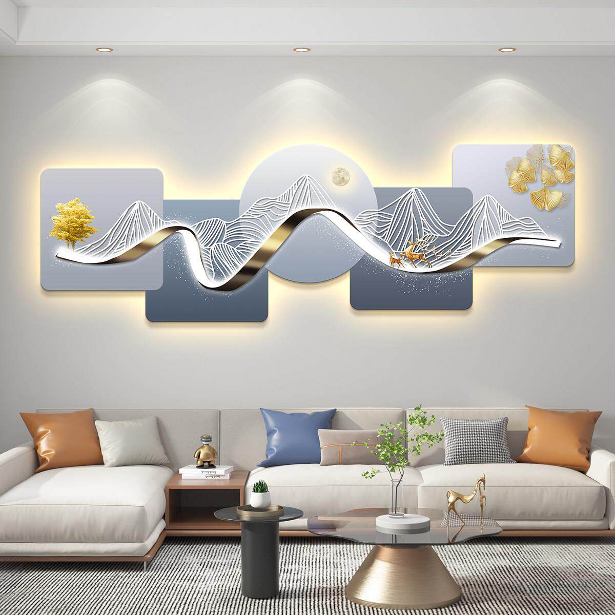 轻奢led带灯客厅装饰画沙发背景墙挂画壁画简约现代高级感灯挂画