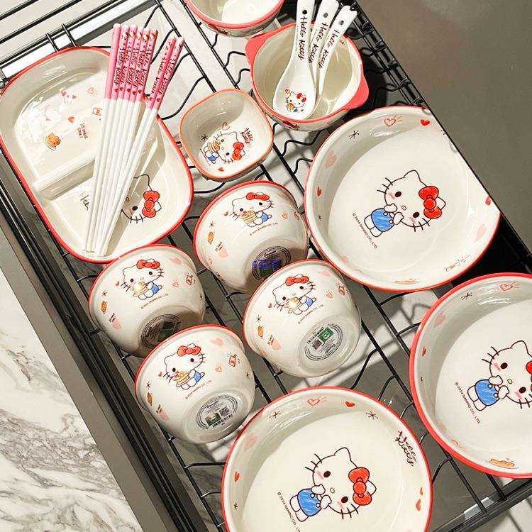 餐具碗碟套装家用2025新款猫陶瓷饭碗三丽鸥盘子菜盘