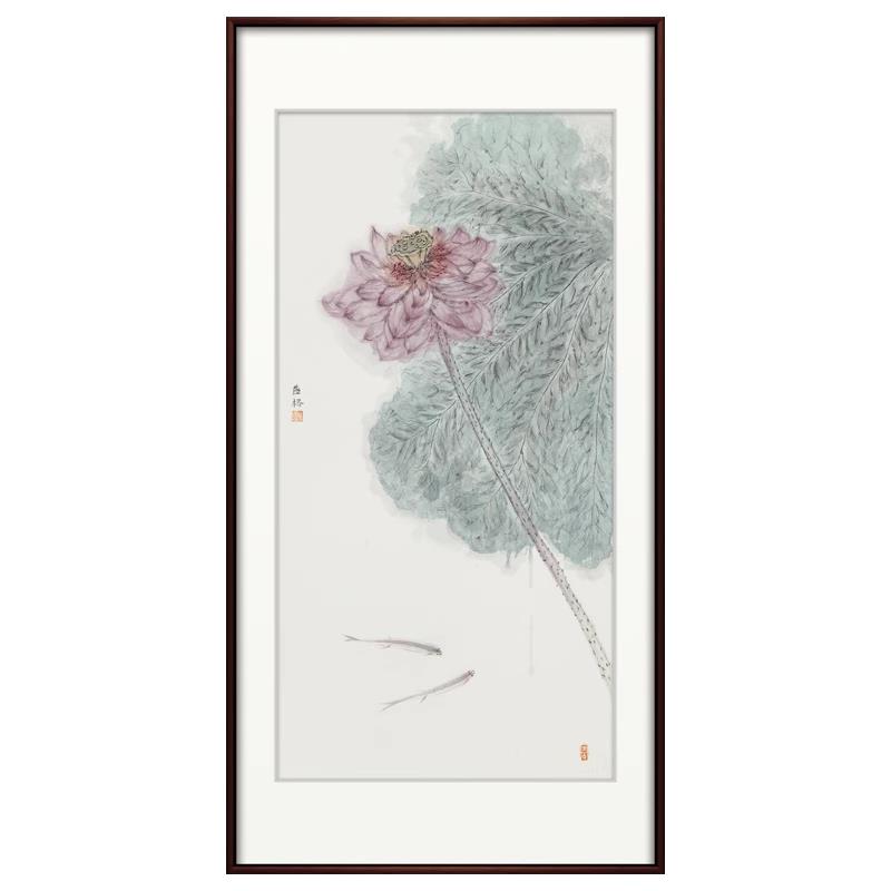 新中式荷花水墨国画玄关别墅进门装饰画禅意茶室竖版挂画小众艺术图片