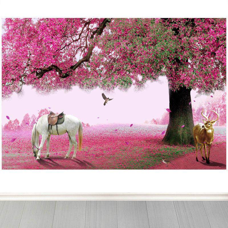 大树白马风景装饰画海报客厅走廊过道沙发背景墙餐厅卧室自粘贴画,个性定制/设计服务/DIY,写真/海报印制,淘宝优惠券,粉丝福利购,淘宝优惠卷