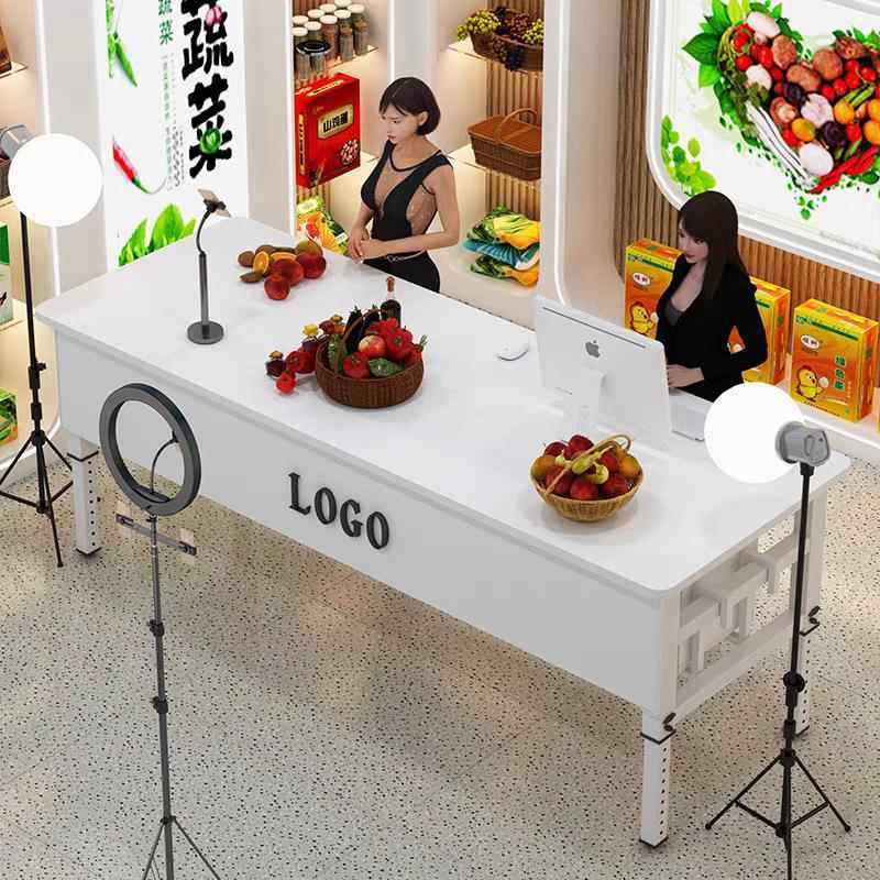 电脑桌专播桌子可移动升YzQM4s3y降女主桌播用网红带货工作台直简