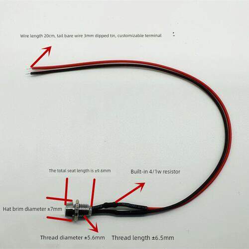 开孔6mm金属信号灯带线3V5V12V24V220vLED灯珠发光管指示红黄蓝绿