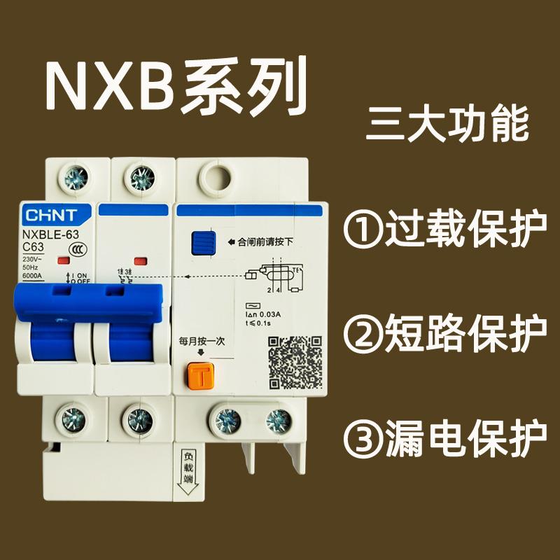 正品家用正泰1p2p3p4p125a32a空气开 关小型漏电保护器NXB-63a电