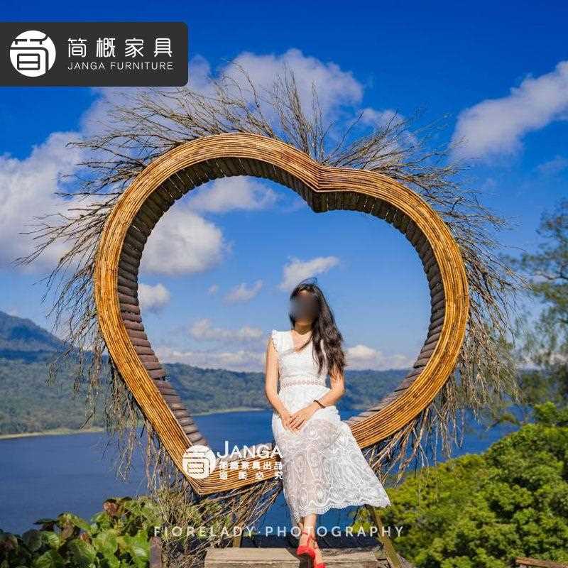 新款直销户外心形网红鸟巢秋千景区婚纱拍摄道具创意悬挂圆床户外