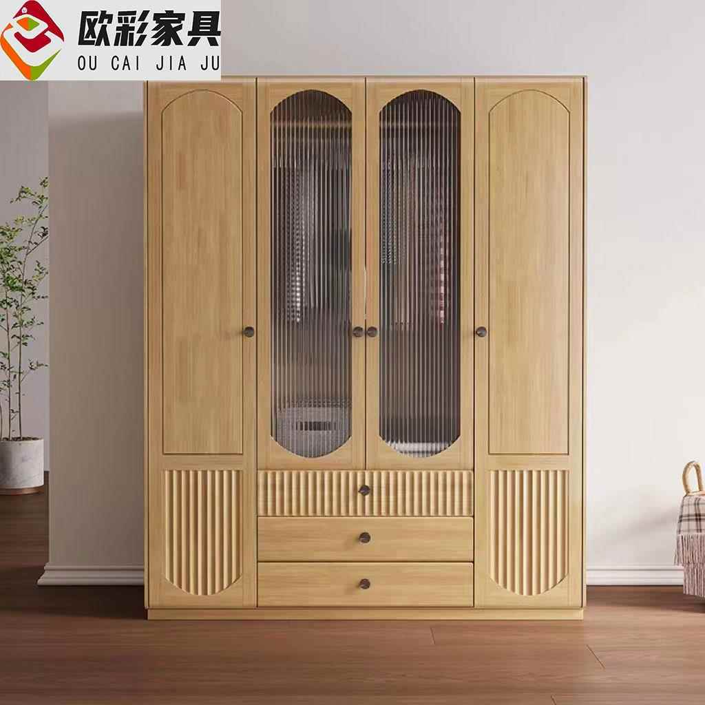 北欧实木衣柜家用中小户型单门双门带玻璃收纳柜现代简约卧室衣橱