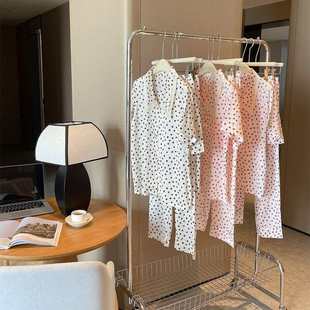冰丝睡衣女士短袖 法式 春秋季 短裤 家居服夏 风情爱心三件套长裤 套装