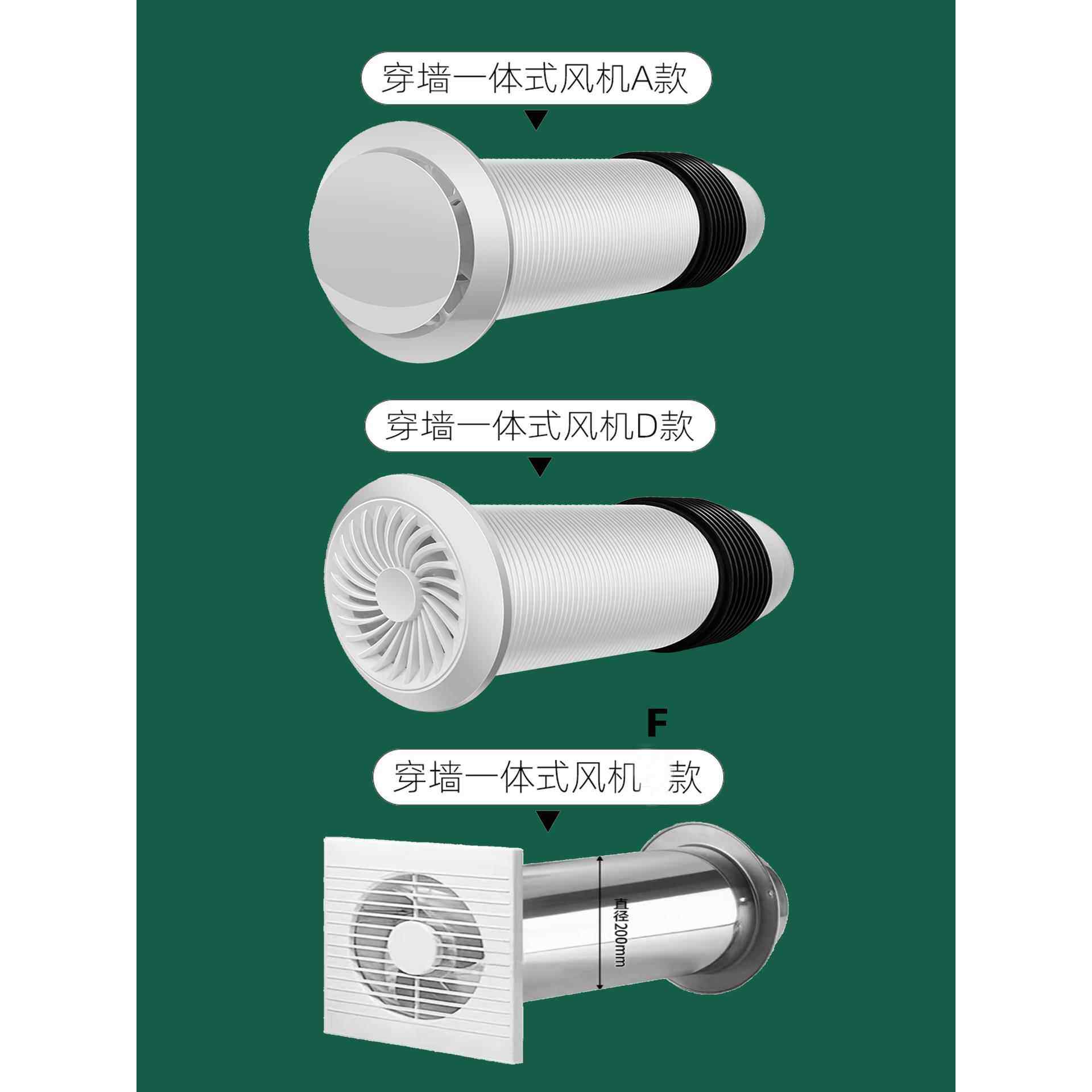 穿墙一体式管道排气扇家用卫生间强力静音换气抽风机双向进风排风