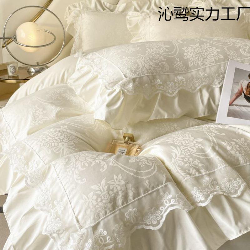 60S真丝高端床单被套夏季A类网红床上用品天丝四件套水洗冰丝裸睡