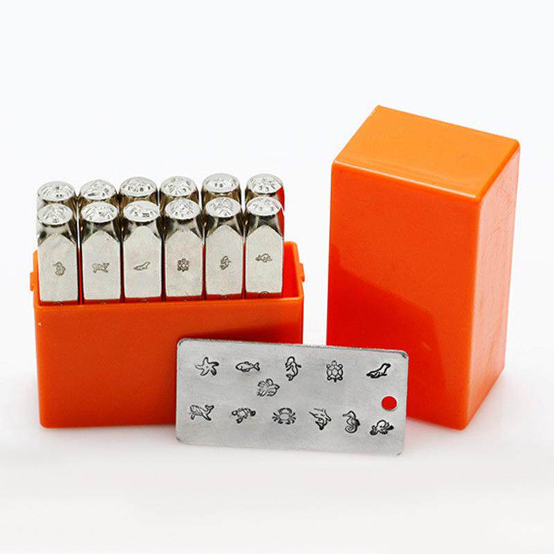 D6m12PC海动物钢印m花錾錾子冲头IY皮12PC海洋雕珠宝戒洋子使用工