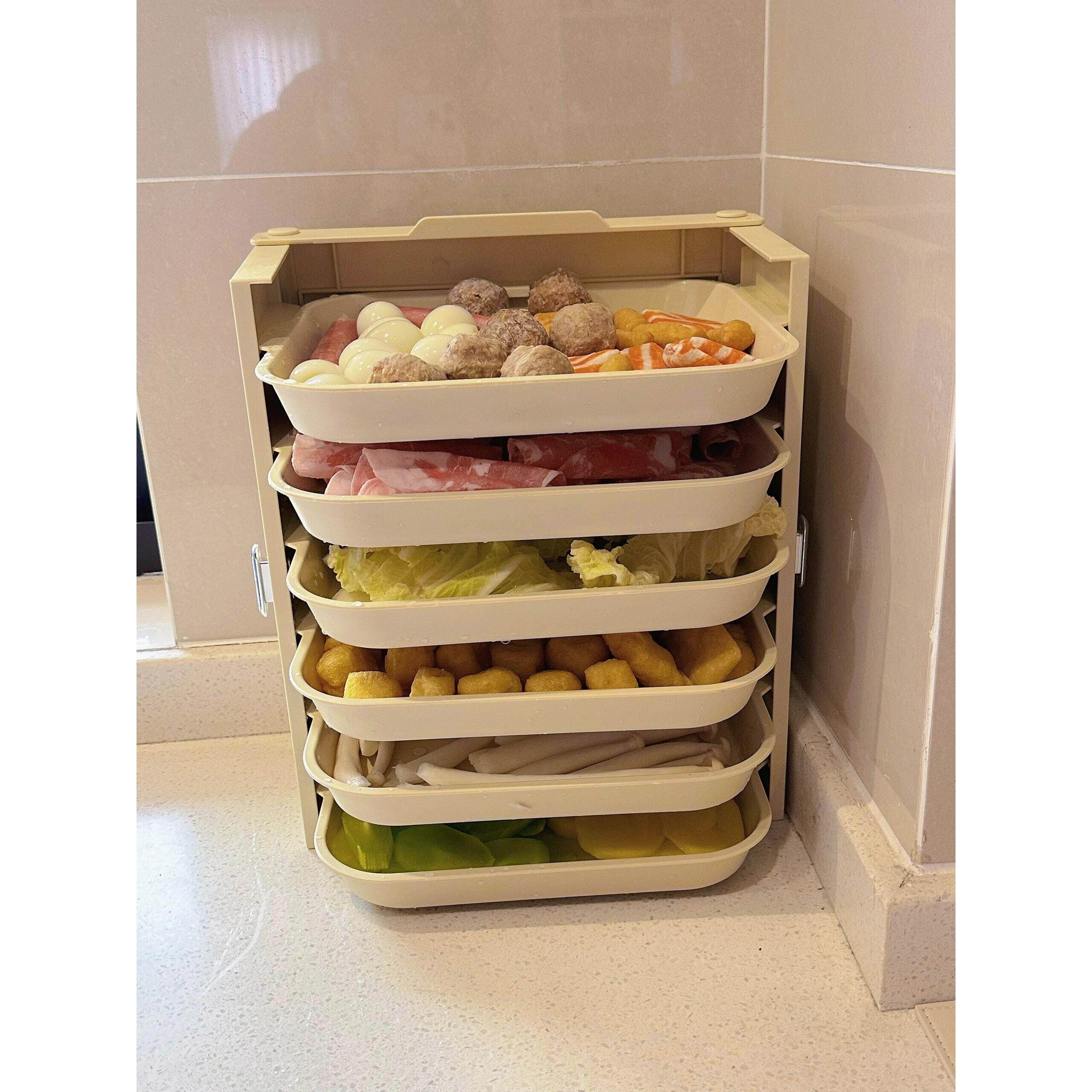 厨房省空间多功能备盘子置物架多层备菜盒神器做饭火锅家用备餐盒