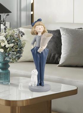 代简约客厅女孩捧花现孩摆件电视柜玄关入门创意托盘艺摆术设女工