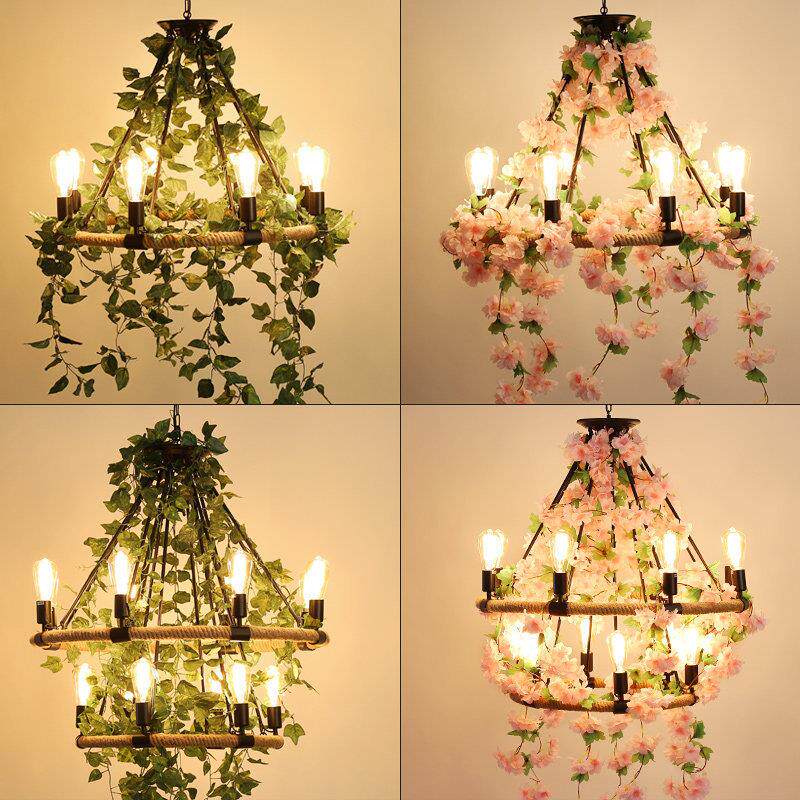 胡桃音乐餐厅吊灯复古麻绳吊灯工业风酒吧服装店植物繁花店铺灯具