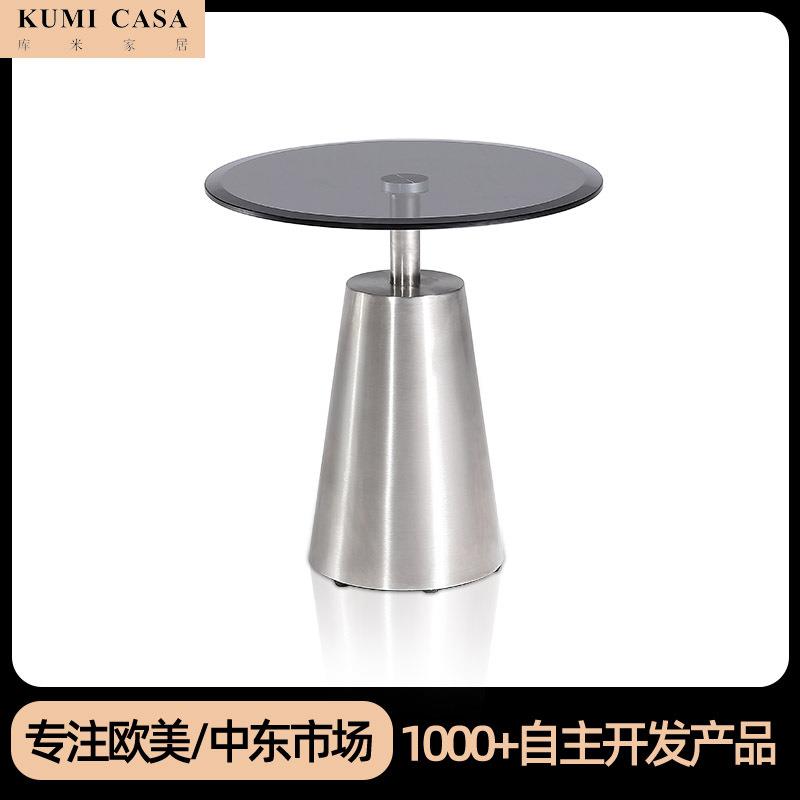 设计师简约创意玻璃边几卧室茶几客厅圆形不锈钢现代沙发圆形角几