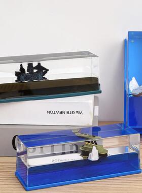 地中海风情轮船入油办公室摆件液体漂浮海盗船解压油滴帆船流体