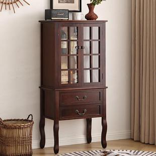 美储式 实木酒餐柜边玻965璃靠墙展柜现代示物柜复古简约客厅欧式
