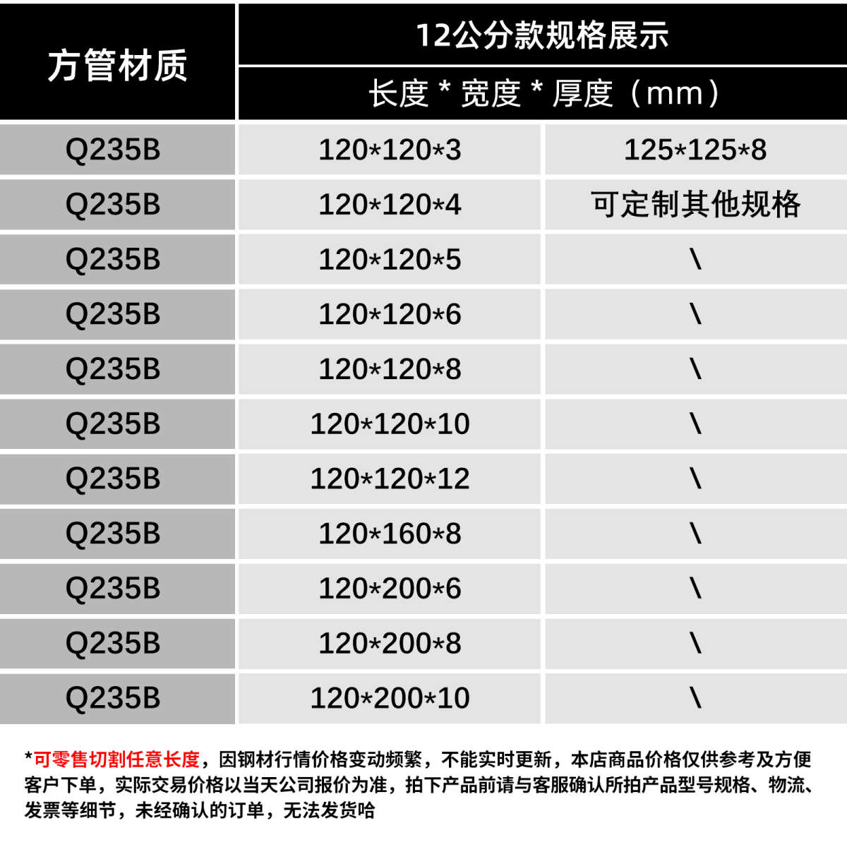 矩形管管型零钢材径镀锌方空心切焊接大口q235b管厚壁无缝钢管