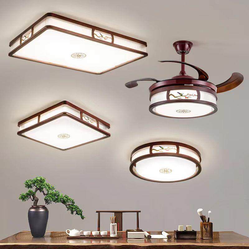 新中式吸顶灯大气客厅灯套餐长形LED风扇餐厅灯现代简约卧室灯具
