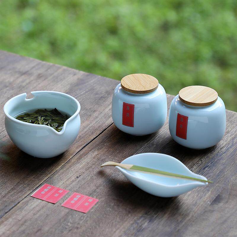 2023新款绿茶器陶瓷小茶罐密封罐陶瓷茶碗茶荷整套便携旅行小套装