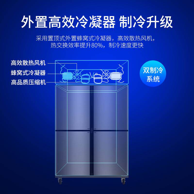 商用四门冰柜冰箱四门冷柜冷藏冷冻双机双温保鲜柜立式冷藏冷冻