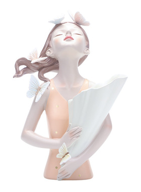 北蝴欧蝶奢RRW2013女孩花盆瓶树脂工艺品创意家居桌面软装装饰品