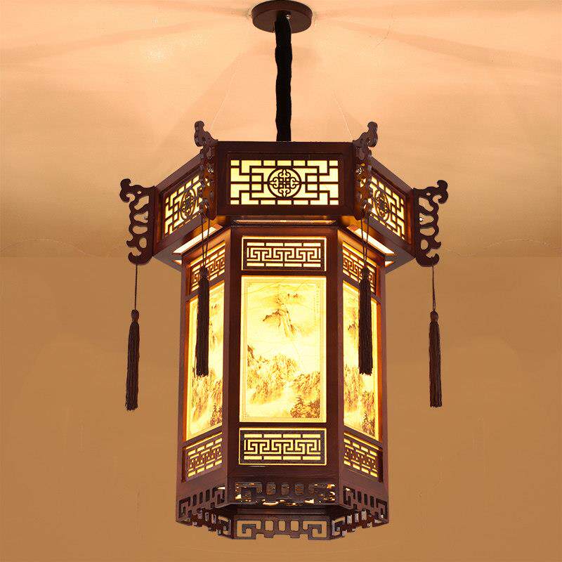 中式彷古宫灯古典实吊灯宫廷寺庙茶楼客栈过道门楼影视六角木灯笼