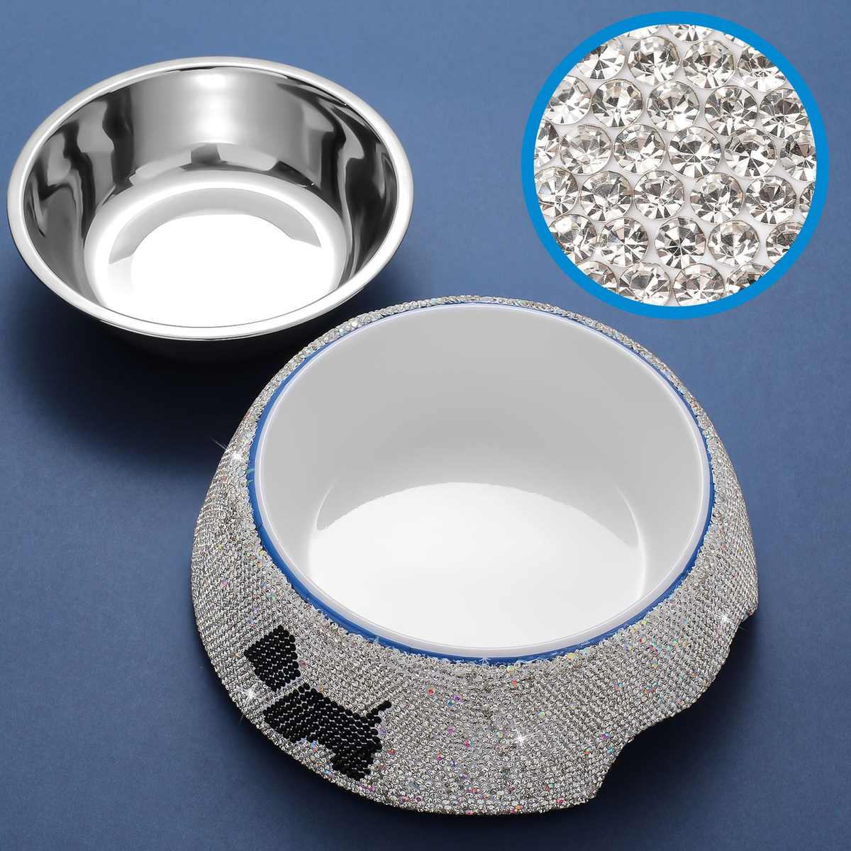 狗盆狗碗猫碗双碗防打翻防咬不锈钢狗狗食盆高颜值镶钻宠物用品潮