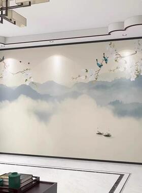 定制中式花鸟墙贴电视背景墙壁纸卧室墙纸客厅影视墙布8D壁画壁布
