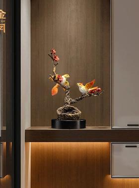 铜金岁月爱巢小鸟喜鹊彩铜摆件客厅玄关家居招财鸟喜鹊彩铜工艺品
