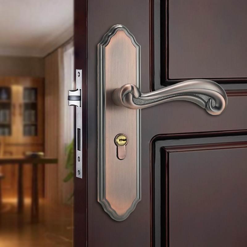 锁具把手实木门锁体家用铝合金锁房门欧式卧室黑色室内通用型锐隆