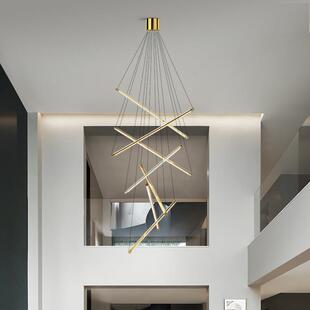 线极简复式 长条客餐吊 楼灯现代简灯约别墅旋转楼梯62条创意厅个性