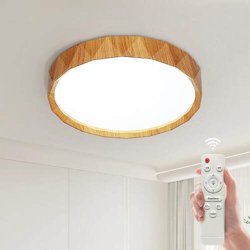 110V/220V胡桃木纹色圆形吸顶灯日式led护眼卧室灯餐厅书房间灯