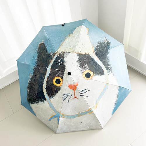 油画猫咪遮阳伞女折叠防晒抗UV遮阳伞晴雨两用雨伞便捷全自动
