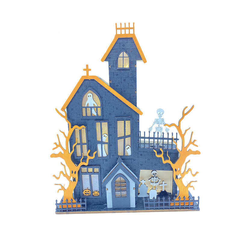 木质万圣节装饰工艺品 家居办公室桌面鬼屋精灵LED灯立体发光摆件,家居饰品,木雕,淘宝优惠券,粉丝福利购,淘宝优惠卷