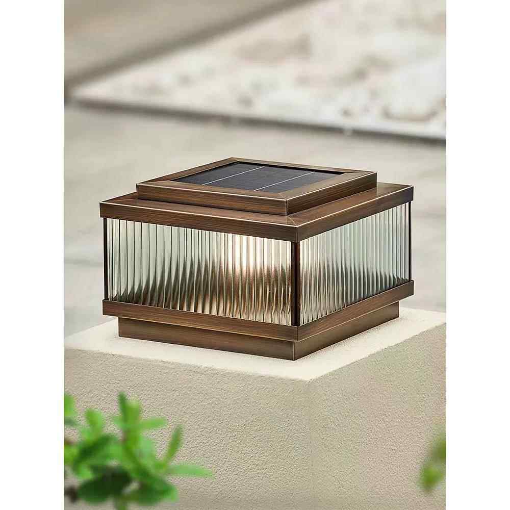 全铜太阳能柱头灯户外庭院灯简约防水别墅围墙灯柱子灯花园门柱灯