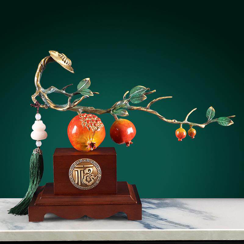 多子多福石榴铜如意摆件创意家居客厅玄关壁柜装饰美好寓意工艺品