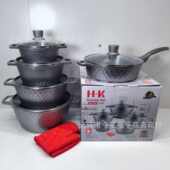 网纹件套不粘锅大理石套锅麦饭石压铸锅套装