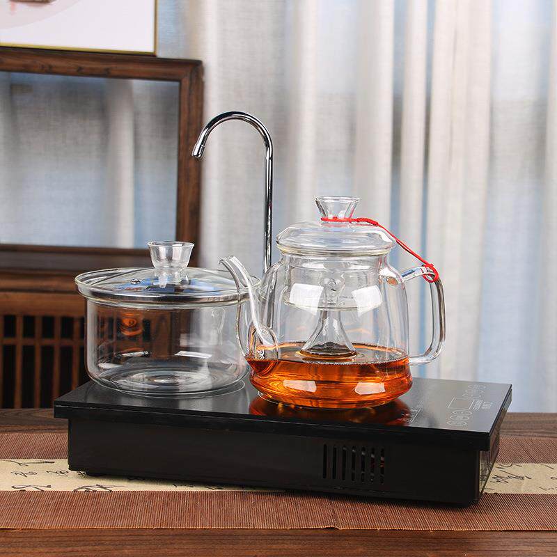 嵌入式双炉电陶炉煮茶器自动上水耐高温玻璃壶煮茶烧水壶茶盘茶台